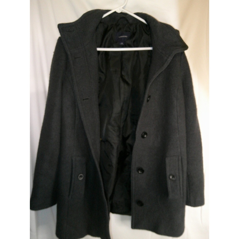Lands' End Women's Gray Wool Blend Hooded Coat Jacket Size‎ 14